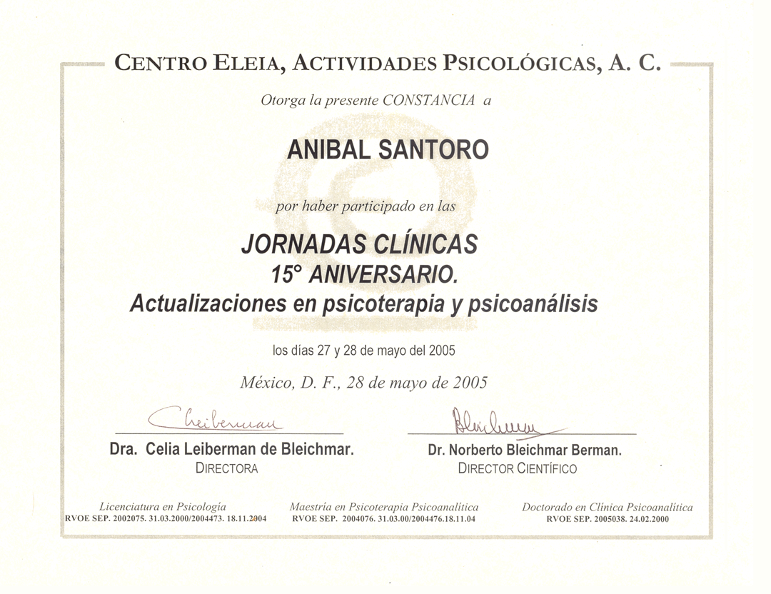 Dr. Aníbal P Santoro - Centro ELEIA - Asistencia XV Jornadas